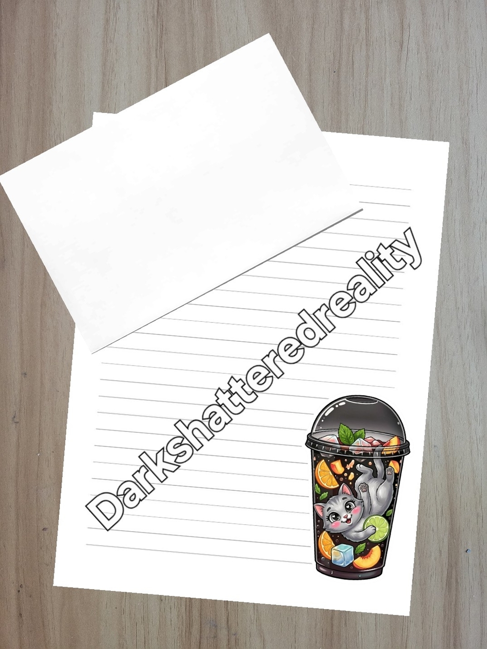 🖤NEW🖤 24pc White Lined Party Stationery with Envelopes Cute Cat Drink Graphic